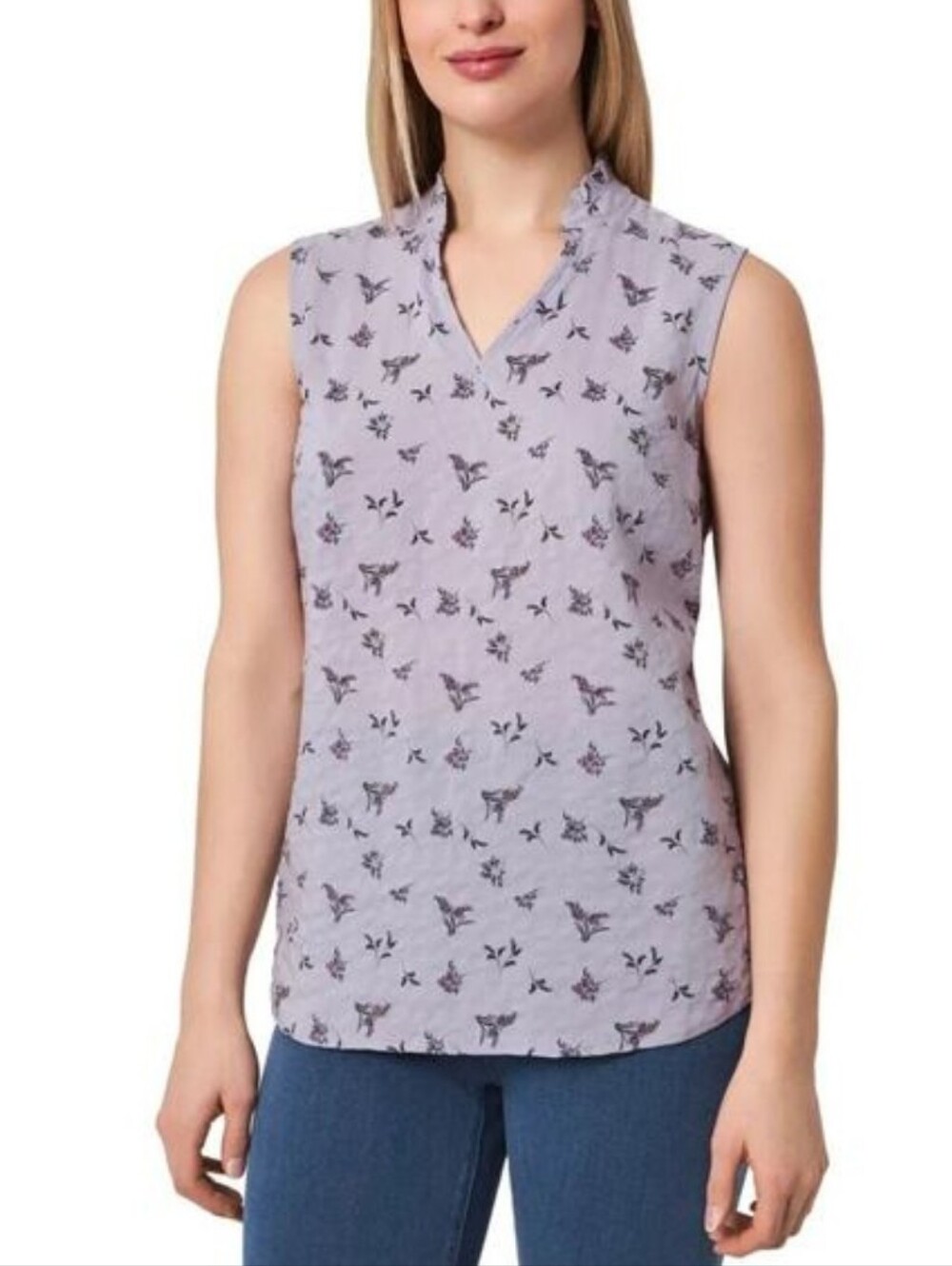 Sleeveless Lavender V-Neck Butterfly Print Top